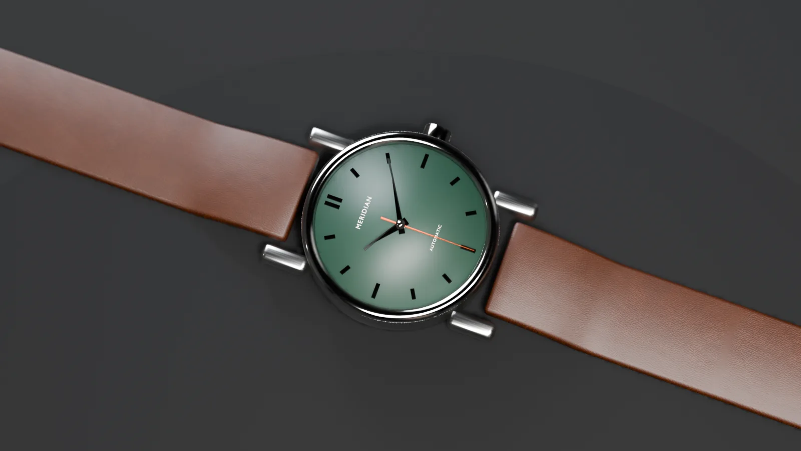 The Meridian watch with a forest green dial on black